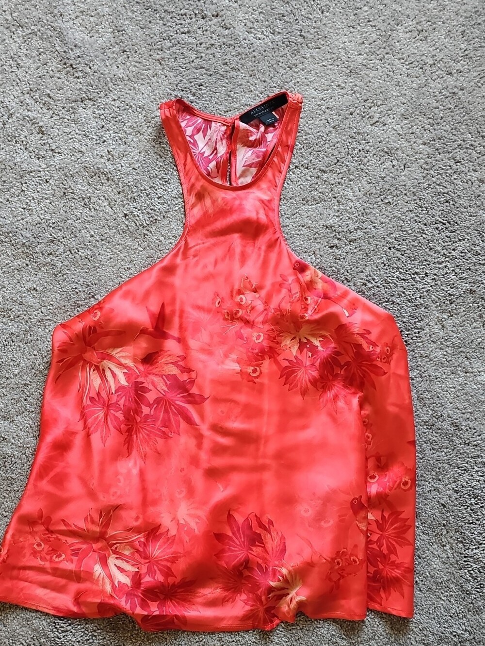 All SAINTS Coral-Red Floral SILK Racerback Top